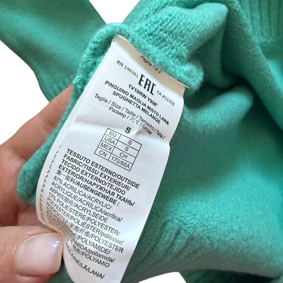 Pinko Teal Blue Sweater knit W Rhinestones Embellished crew neck S small - Picture 3 of 8